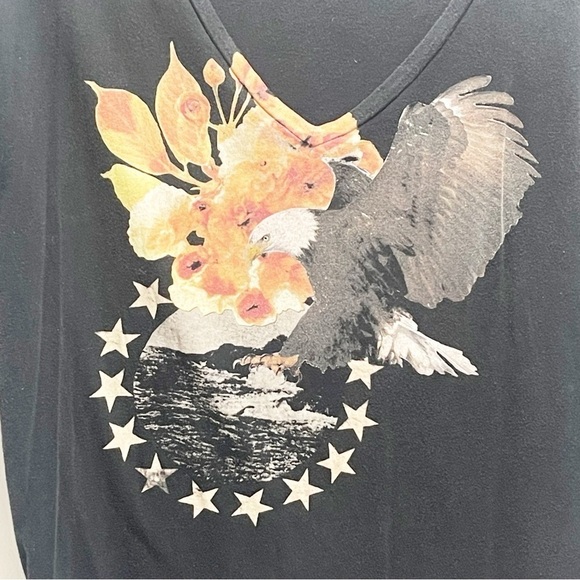 RALPH LAUREN DENIM & SUPPLY Women’s Black Boyfriend V-Neck Eagle Graphic Tee M - Picture 2 of 5